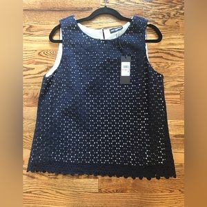 Eyelit Sleeveless Navy Karllagerfeld Top Size 12